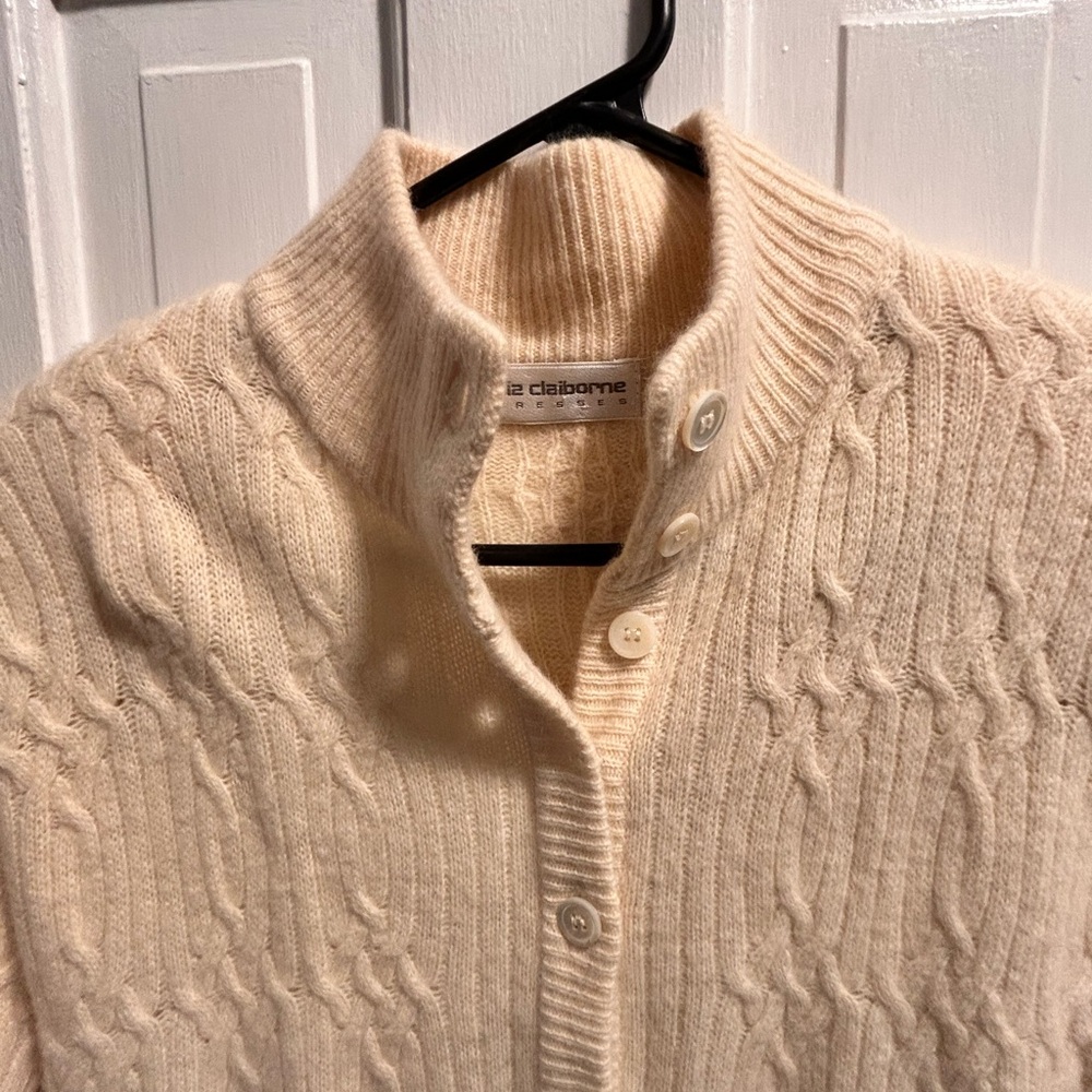 Liz Claiborne Mid Thigh Cream Sweater Cardigan Size M - Picture 6 of 7